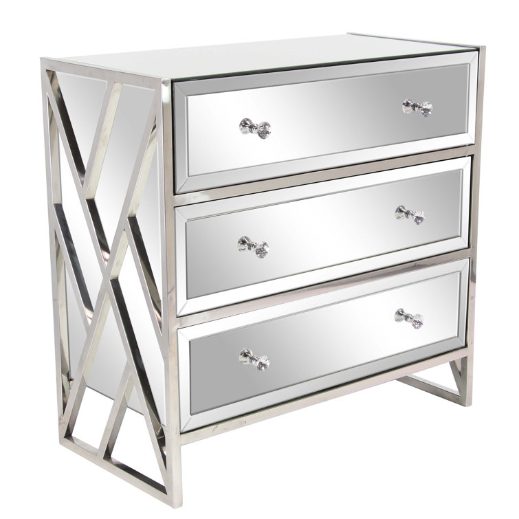 Everly Quinn Modern Mirrored 3 Drawer Accent Chest Wayfair